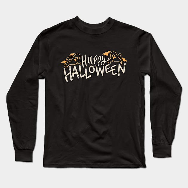 Cute Ghost Happy Halloween Long Sleeve T-Shirt by SLAG_Creative